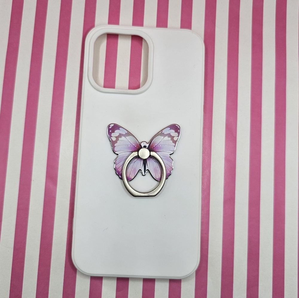 Purple Butterfly Phone Grip With Finger Ring Stand